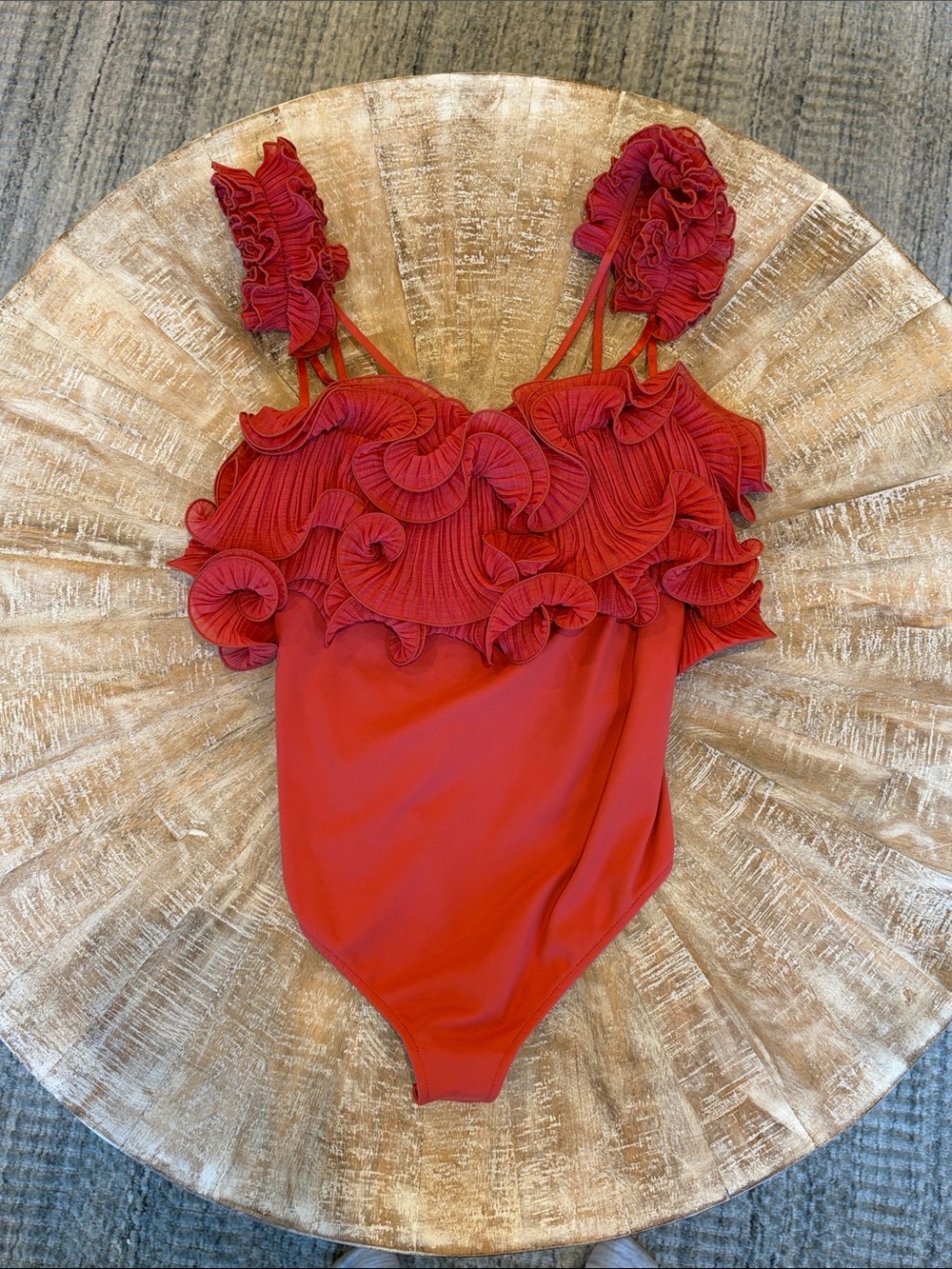Free People Red Ruffle Detail Bodysuit
